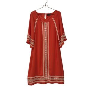 Luxology Coral Orange Crochet Lace Trim Shift Dress Womens 16 Boho Keyhole Back